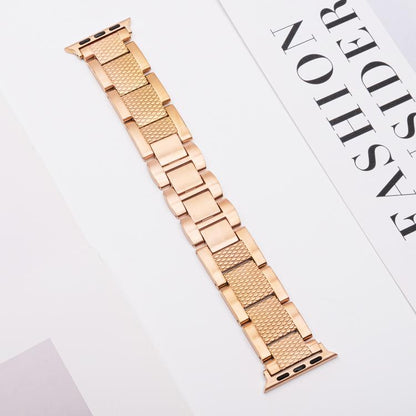 For Apple Watch 42mm / 41mm / 40mm / 38mm Wave Thread 3-bead Stainless Steel Watch Band(Rose Gold) by bashfashion