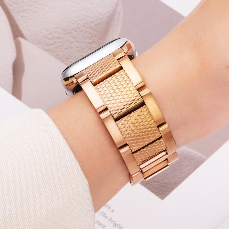 For Apple Watch 42mm / 41mm / 40mm / 38mm Wave Thread 3-bead Stainless Steel Watch Band(Rose Gold) by bashfashion