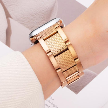 For Apple Watch 42mm / 41mm / 40mm / 38mm Wave Thread 3-bead Stainless Steel Watch Band(Rose Gold) by bashfashion