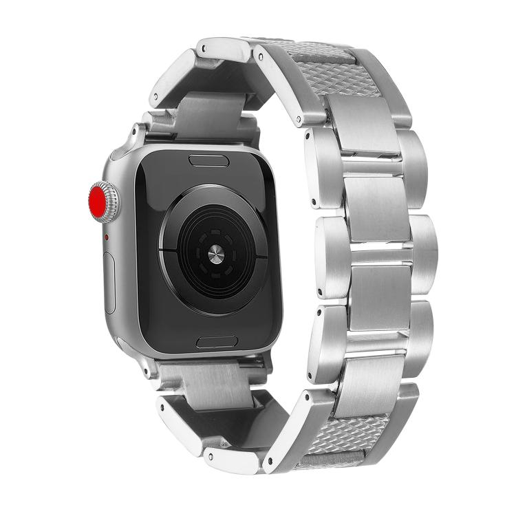 For Apple Watch 42mm / 41mm / 40mm / 38mm Wave Thread 3-bead Stainless Steel Watch Band(Silver) by bashfashion