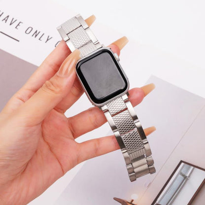 For Apple Watch 42mm / 41mm / 40mm / 38mm Wave Thread 3-bead Stainless Steel Watch Band(Silver) by bashfashion