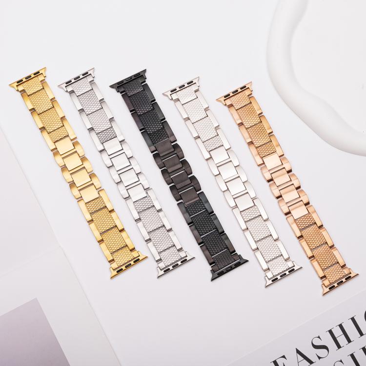 For Apple Watch 46mm / 49mm / 45mm / 44mm Wave Thread 3-bead Stainless Steel Watch Band(Black) by bashfashion