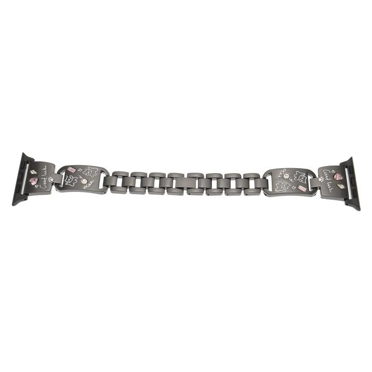 For Apple Watch 46mm / 49mm / 45mm / 44mm Colored Diamond Cat Stainless Steel Watch Band(Black) by bashfashion