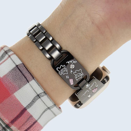 For Apple Watch 46mm / 49mm / 45mm / 44mm Colored Diamond Cat Stainless Steel Watch Band(Black) by bashfashion