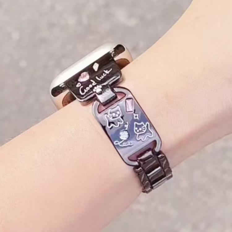 For Apple Watch 46mm / 49mm / 45mm / 44mm Colored Diamond Cat Stainless Steel Watch Band(Black) by bashfashion