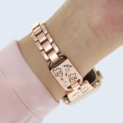 For Apple Watch 46mm / 49mm / 45mm / 44mm Colored Diamond Cat Stainless Steel Watch Band(Rose Gold) by bashfashion