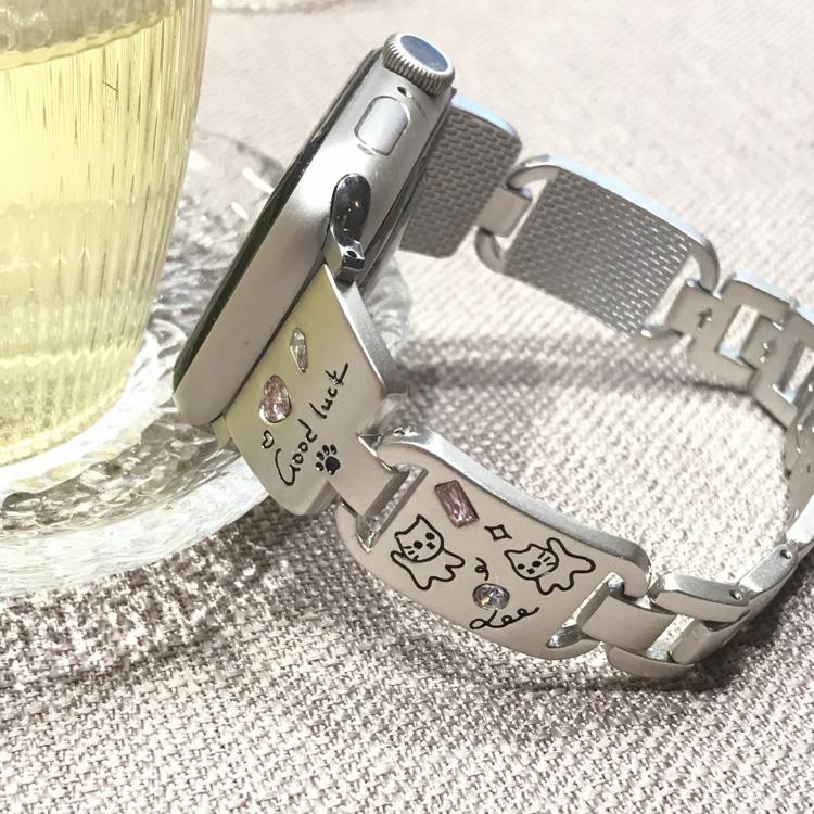 For Apple Watch 46mm / 49mm / 45mm / 44mm Colored Diamond Cat Stainless Steel Watch Band(Silver) by bashfashion