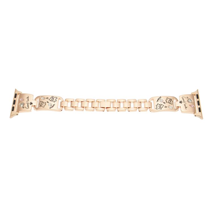 For Apple Watch 42mm / 41mm / 40mm / 38mm Colored Diamond Cat Stainless Steel Watch Band(Rose Gold) by bashfashion