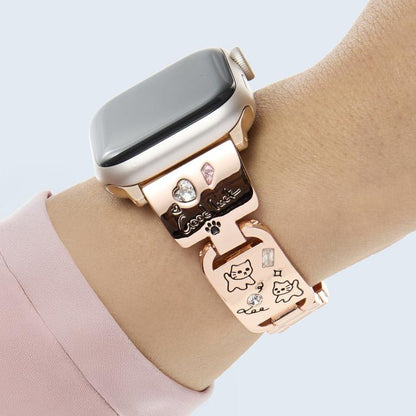 For Apple Watch 42mm / 41mm / 40mm / 38mm Colored Diamond Cat Stainless Steel Watch Band(Rose Gold) by bashfashion