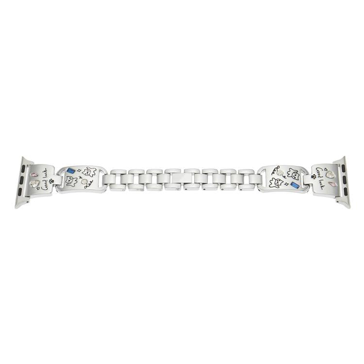 For Apple Watch 42mm / 41mm / 40mm / 38mm Colored Diamond Cat Stainless Steel Watch Band(Silver) by bashfashion