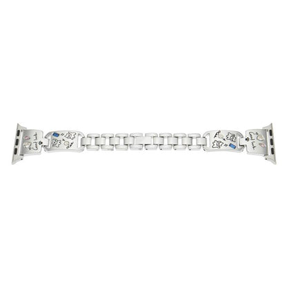 For Apple Watch 42mm / 41mm / 40mm / 38mm Colored Diamond Cat Stainless Steel Watch Band(Silver) by bashfashion