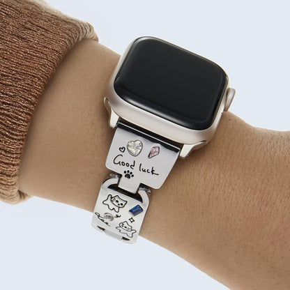 For Apple Watch 42mm / 41mm / 40mm / 38mm Colored Diamond Cat Stainless Steel Watch Band(Silver) by bashfashion