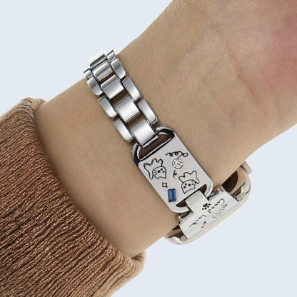 For Apple Watch 42mm / 41mm / 40mm / 38mm Colored Diamond Cat Stainless Steel Watch Band(Silver) by bashfashion