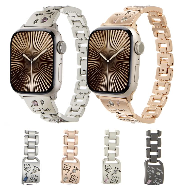 For Apple Watch 42mm / 41mm / 40mm / 38mm Colored Diamond Cat Stainless Steel Watch Band(Black) by bashfashion