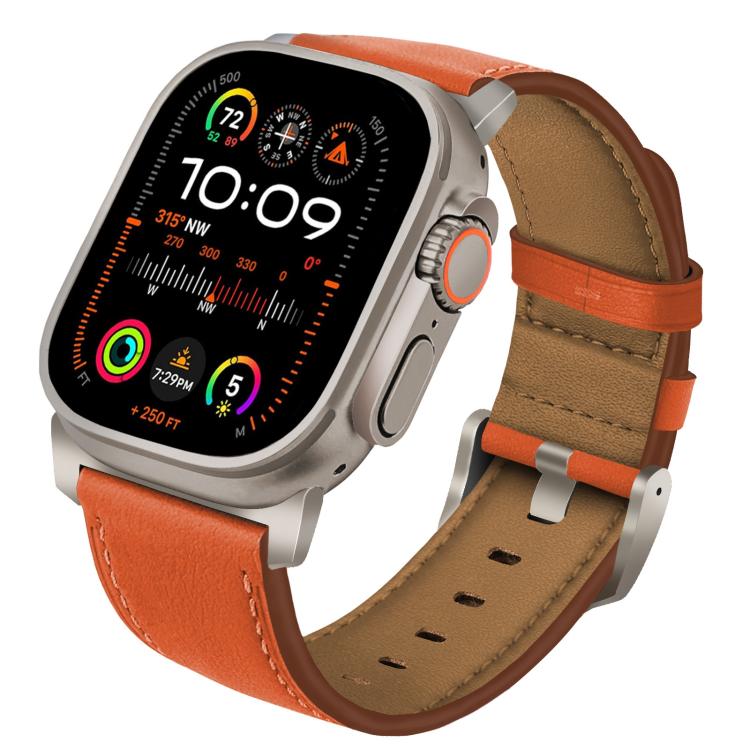 For Apple Watch 46mm / 49mm / 45mm / 44mm Titanium Buckle Nappa Genuine Leather Watch Band(Orange) by bashfashion