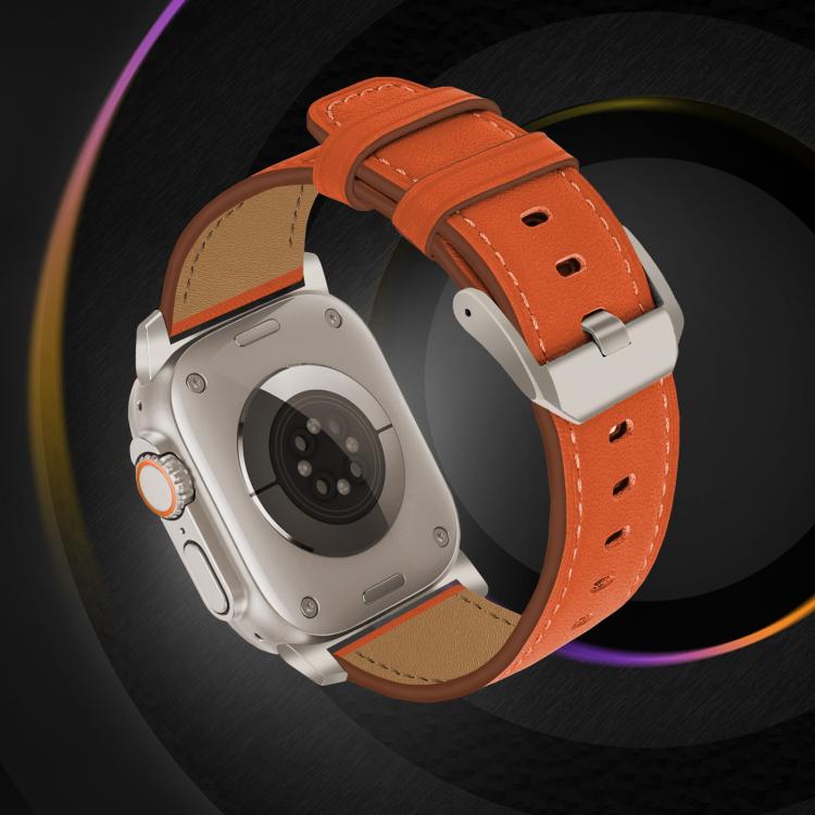 For Apple Watch 46mm / 49mm / 45mm / 44mm Titanium Buckle Nappa Genuine Leather Watch Band(Orange) by bashfashion