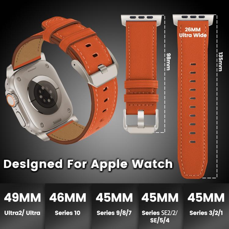 For Apple Watch 46mm / 49mm / 45mm / 44mm Titanium Buckle Nappa Genuine Leather Watch Band(Orange) by bashfashion