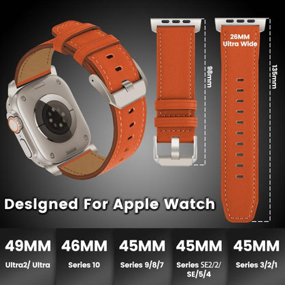 For Apple Watch 46mm / 49mm / 45mm / 44mm Titanium Buckle Nappa Genuine Leather Watch Band(Orange) by bashfashion
