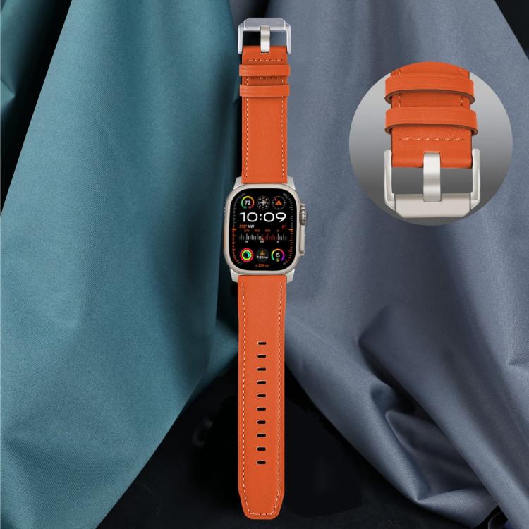 For Apple Watch 46mm / 49mm / 45mm / 44mm Titanium Buckle Nappa Genuine Leather Watch Band(Orange) by bashfashion