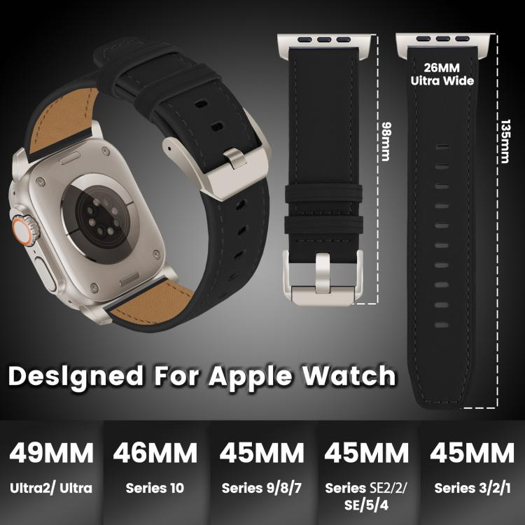 For Apple Watch 46mm / 49mm / 45mm / 44mm Titanium Buckle Nappa Genuine Leather Watch Band(Black) by bashfashion