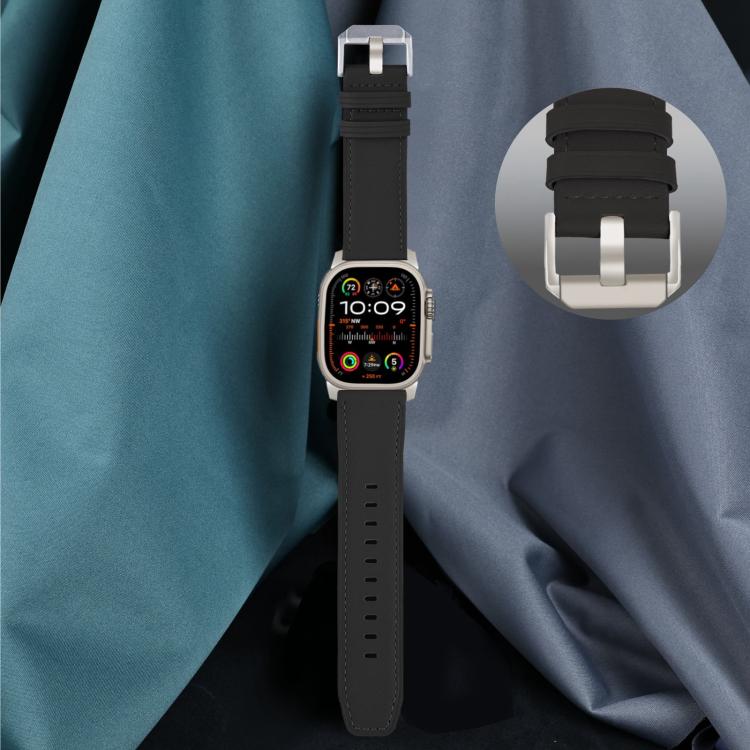 For Apple Watch 46mm / 49mm / 45mm / 44mm Titanium Buckle Nappa Genuine Leather Watch Band(Black) by bashfashion
