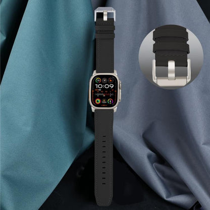 For Apple Watch 46mm / 49mm / 45mm / 44mm Titanium Buckle Nappa Genuine Leather Watch Band(Black) by bashfashion