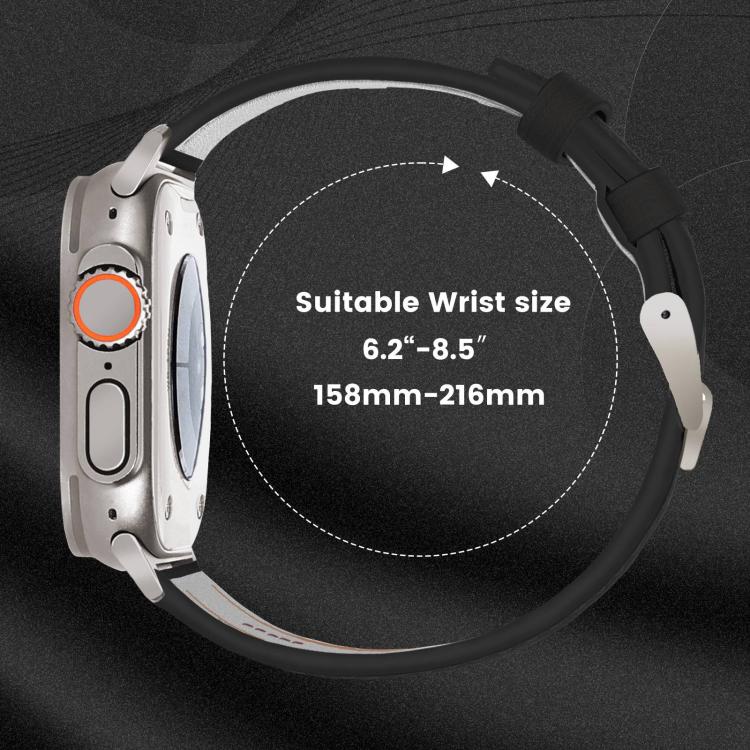 For Apple Watch 46mm / 49mm / 45mm / 44mm Titanium Buckle Nappa Genuine Leather Watch Band(Black) by bashfashion