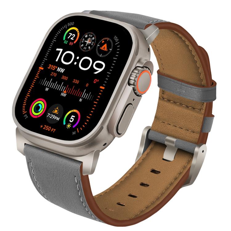 For Apple Watch 46mm / 49mm / 45mm / 44mm Titanium Buckle Nappa Genuine Leather Watch Band(Grey) by bashfashion