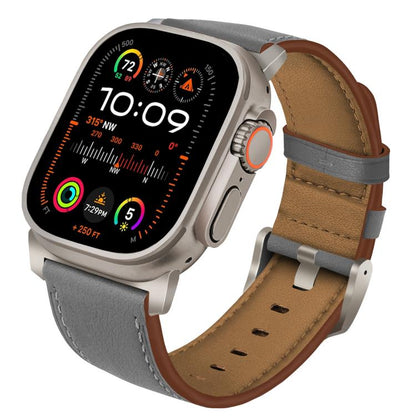 For Apple Watch 46mm / 49mm / 45mm / 44mm Titanium Buckle Nappa Genuine Leather Watch Band(Grey) by bashfashion