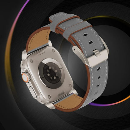 For Apple Watch 46mm / 49mm / 45mm / 44mm Titanium Buckle Nappa Genuine Leather Watch Band(Grey) by bashfashion