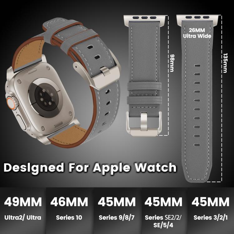 For Apple Watch 46mm / 49mm / 45mm / 44mm Titanium Buckle Nappa Genuine Leather Watch Band(Grey) by bashfashion