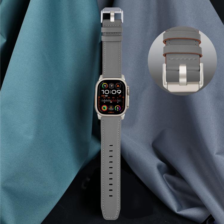 For Apple Watch 46mm / 49mm / 45mm / 44mm Titanium Buckle Nappa Genuine Leather Watch Band(Grey) by bashfashion