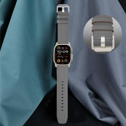 For Apple Watch 46mm / 49mm / 45mm / 44mm Titanium Buckle Nappa Genuine Leather Watch Band(Grey) by bashfashion