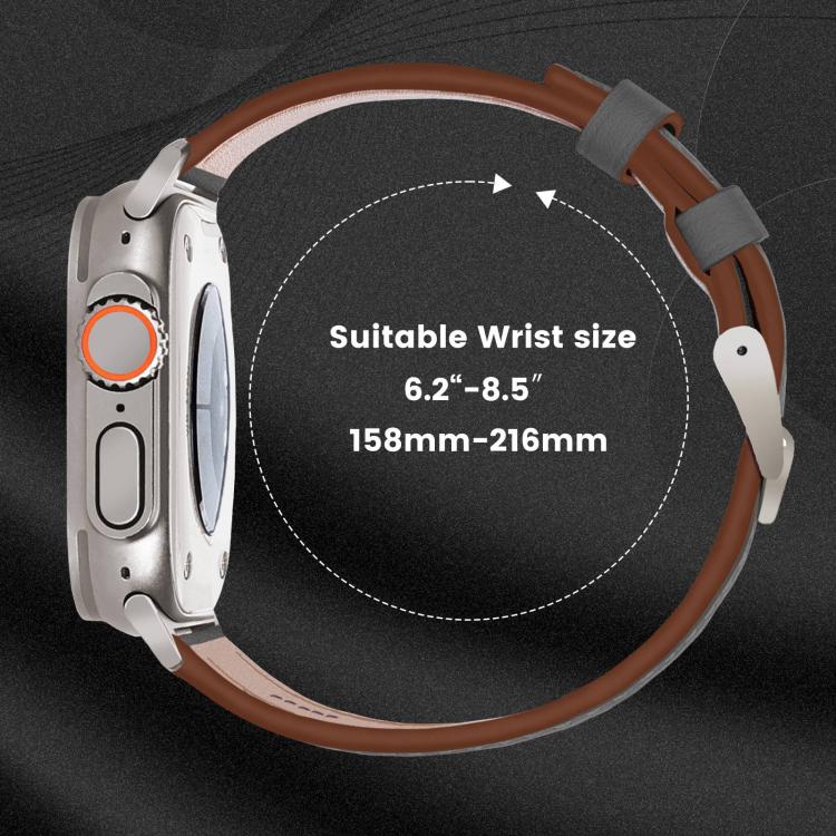 For Apple Watch 46mm / 49mm / 45mm / 44mm Titanium Buckle Nappa Genuine Leather Watch Band(Grey) by bashfashion