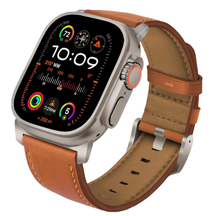 For Apple Watch 46mm / 49mm / 45mm / 44mm Titanium Buckle Nappa Genuine Leather Watch Band(Brown) by bashfashion