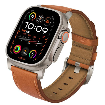 For Apple Watch 46mm / 49mm / 45mm / 44mm Titanium Buckle Nappa Genuine Leather Watch Band(Brown) by bashfashion