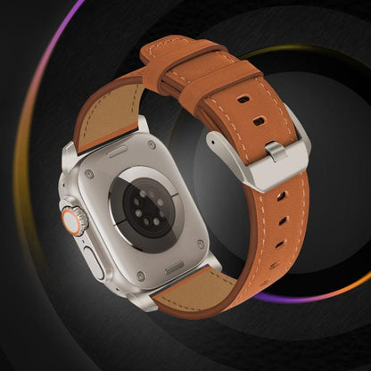 For Apple Watch 46mm / 49mm / 45mm / 44mm Titanium Buckle Nappa Genuine Leather Watch Band(Brown) by bashfashion