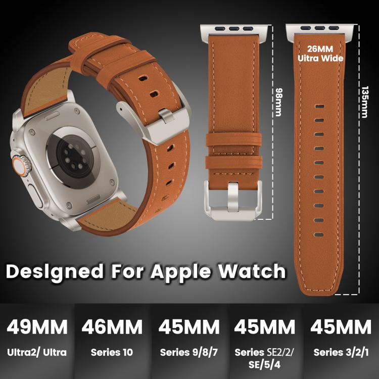 For Apple Watch 46mm / 49mm / 45mm / 44mm Titanium Buckle Nappa Genuine Leather Watch Band(Brown) by bashfashion