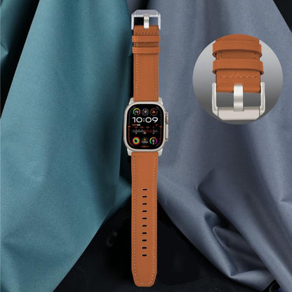 For Apple Watch 46mm / 49mm / 45mm / 44mm Titanium Buckle Nappa Genuine Leather Watch Band(Brown) by bashfashion