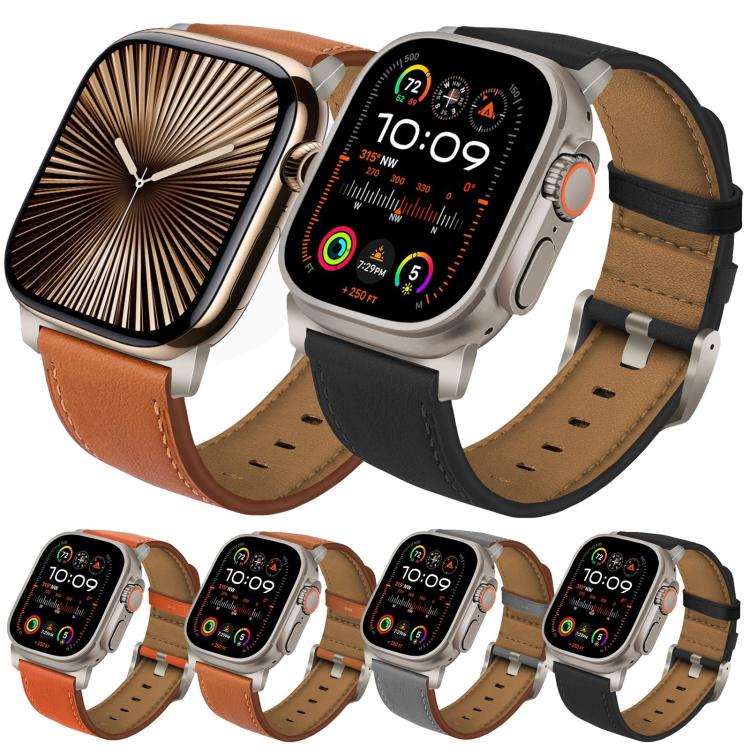 For Apple Watch 46mm / 49mm / 45mm / 44mm Titanium Buckle Nappa Genuine Leather Watch Band(Orange) by bashfashion