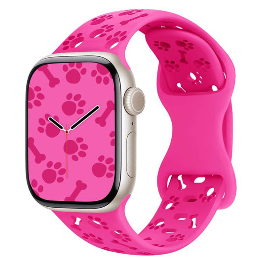 For Apple Watch 46mm / 49mm / 45mm / 44mm Dog Paw Bones Butterfly Buckle Silicone Watch Band(Rose Red) by bashfashion