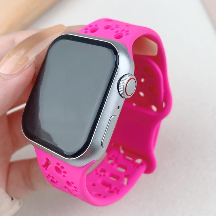 For Apple Watch 46mm / 49mm / 45mm / 44mm Dog Paw Bones Butterfly Buckle Silicone Watch Band(Rose Red) by bashfashion