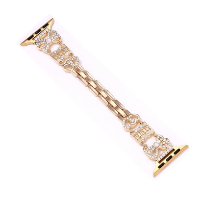 For Apple Watch 46mm / 49mm / 45mm / 44mm Bow Jewelry Buckle Stainless Steel Watch Band(Gold) by bashfashion