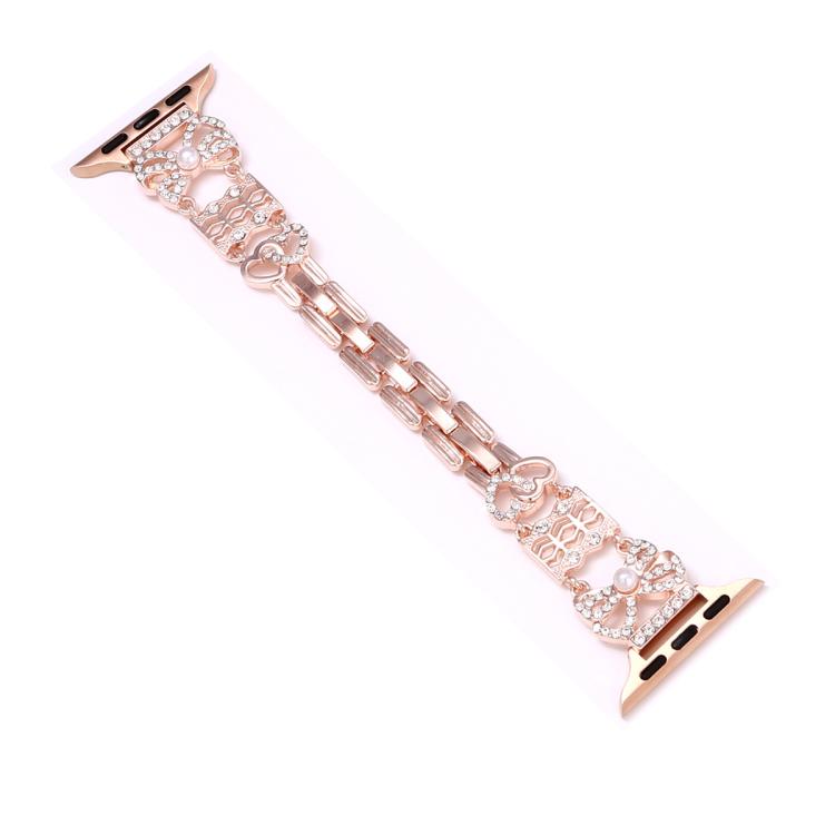 For Apple Watch 42mm / 41mm / 40mm / 38mm Bow Jewelry Buckle Stainless Steel Watch Band(Rose Gold) by bashfashion