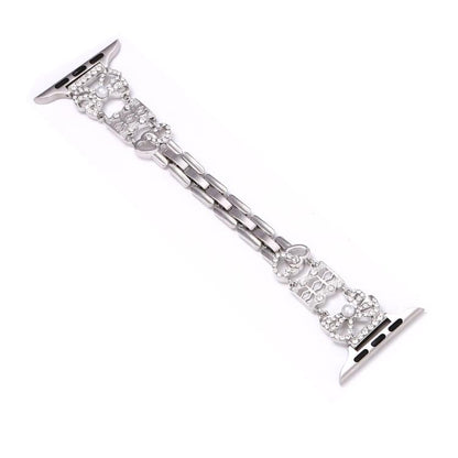 For Apple Watch 42mm / 41mm / 40mm / 38mm Bow Jewelry Buckle Stainless Steel Watch Band(Silver) by bashfashion