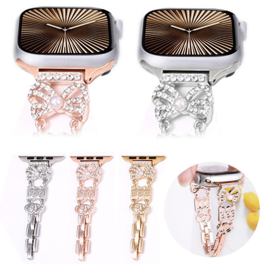 For Apple Watch 42mm / 41mm / 40mm / 38mm Bow Jewelry Buckle Stainless Steel Watch Band(Rose Gold) by bashfashion