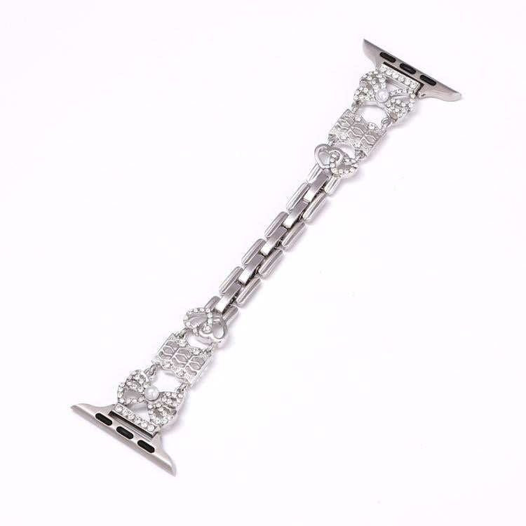 For Apple Watch 46mm / 49mm / 45mm / 44mm Bow Jewelry Buckle Stainless Steel Watch Band(Rose Gold) by bashfashion