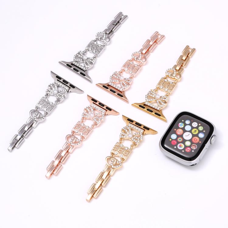 For Apple Watch 46mm / 49mm / 45mm / 44mm Bow Jewelry Buckle Stainless Steel Watch Band(Rose Gold) by bashfashion