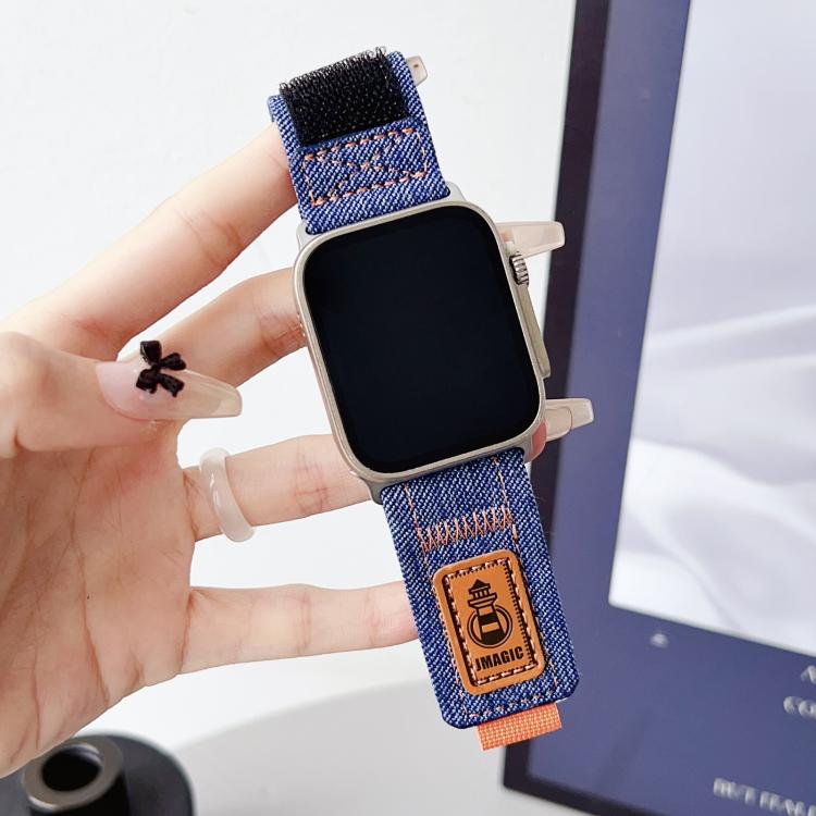 For Apple Watch 42mm / 41mm / 40mm / 38mm Denim Nylon Hook and Loop Fastener Canvas Watch Band(Blue) by bashfashion