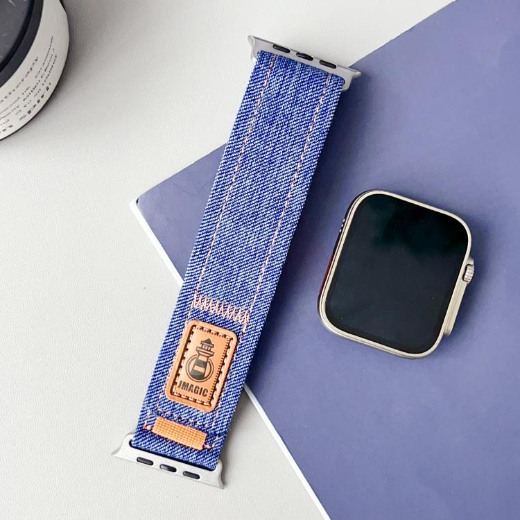 For Apple Watch 42mm / 41mm / 40mm / 38mm Denim Nylon Hook and Loop Fastener Canvas Watch Band(Blue) by bashfashion